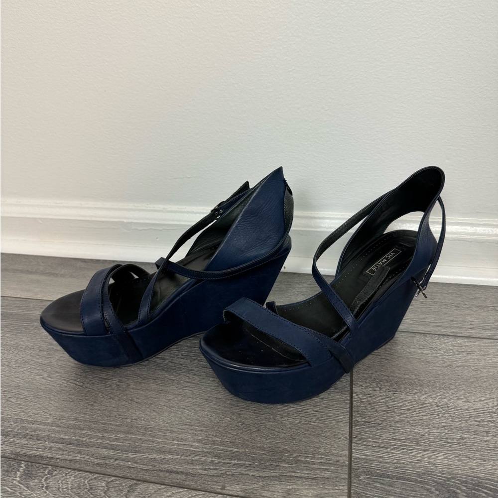 Vic Matie Dark Blue Wedge Sandals